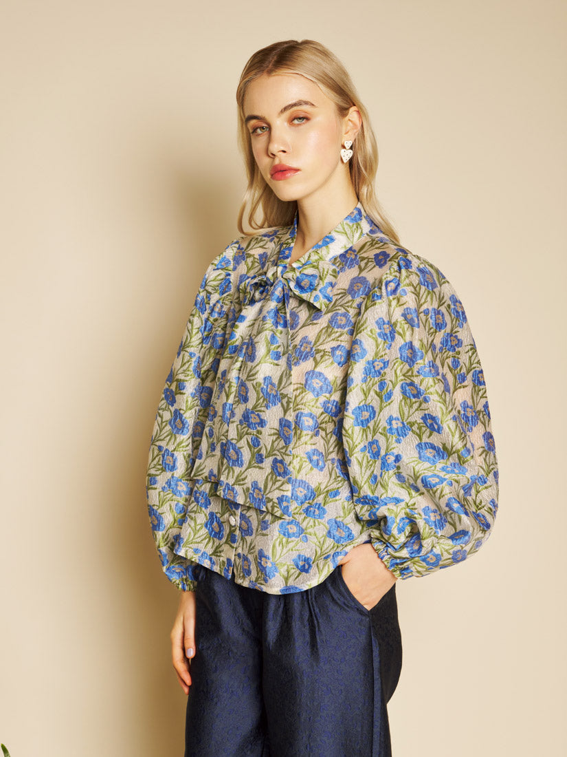 Tops Leaf Green, Blue Floral | Sister Jane for sale