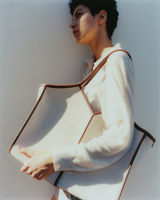 CALELLA SQUARED MEDIUM CANVAS - Leather-trimmed Tote Bag - Hereu outlet