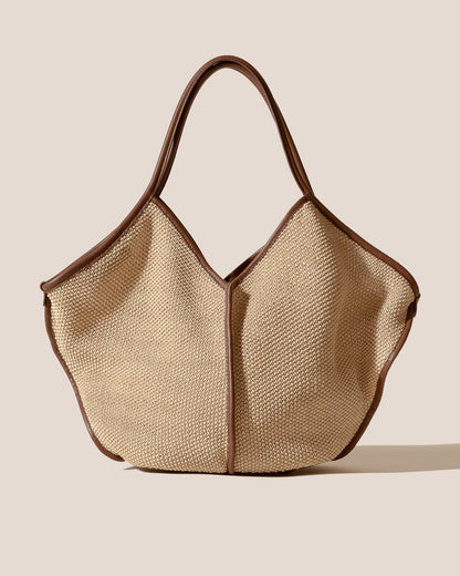 CALELLA SOFT RAFFIA - Leather-trimmed Tote Bag - Hereu for sale