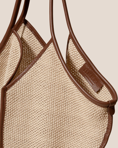 CALELLA SOFT RAFFIA - Leather-trimmed Tote Bag - Hereu for sale