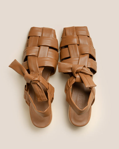 BENA HEELED - Interwoven Knotted T-bar Heeled Sandal - Hereu outlet