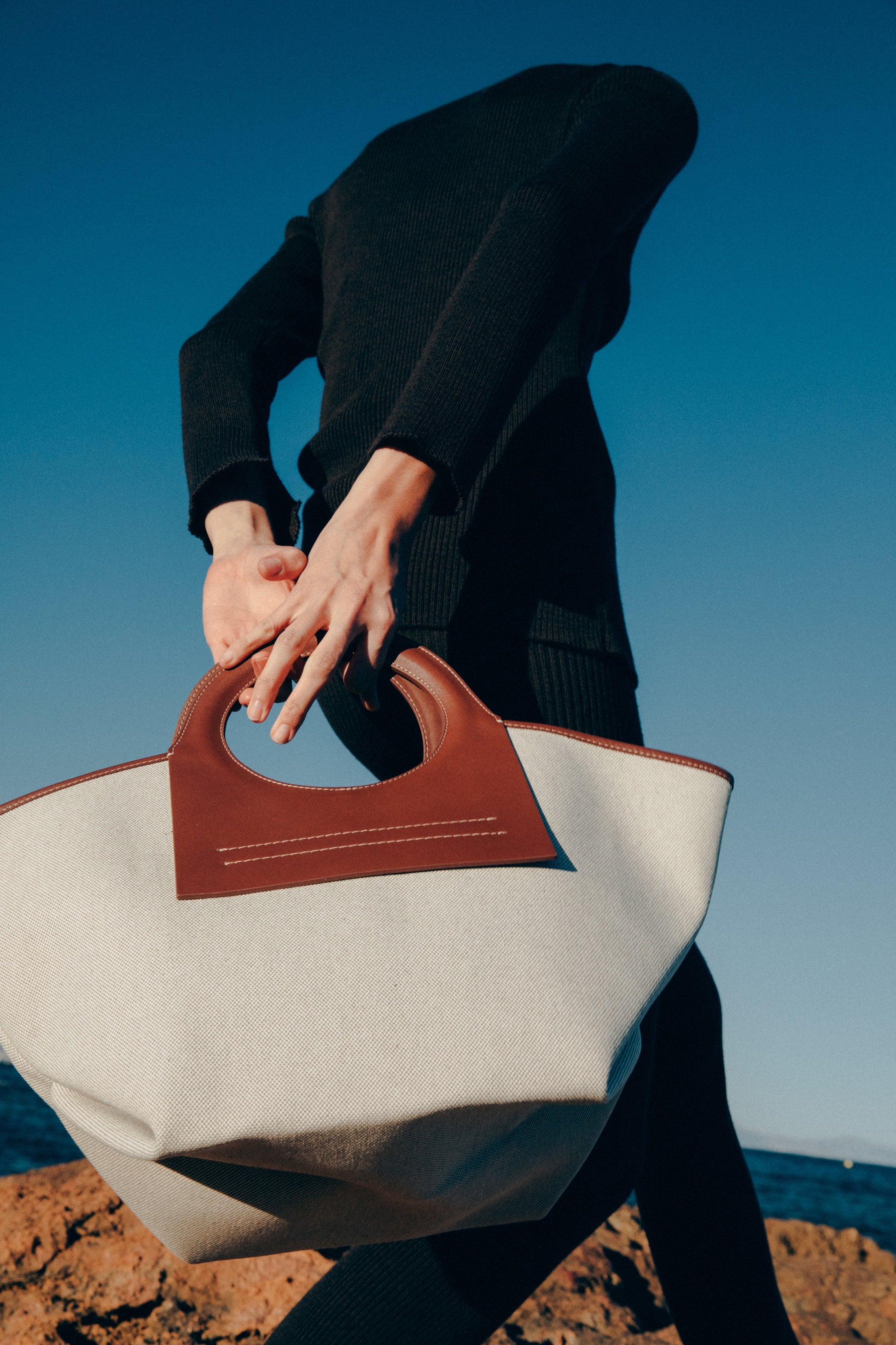 CALA S - Leather-trimmed Canvas Tote Bag - Hereu online