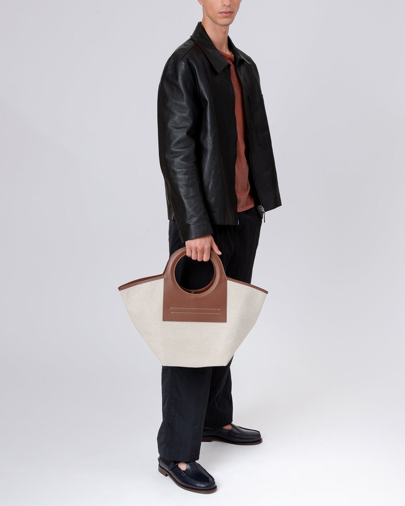 CALA S - Leather-trimmed Canvas Tote Bag - Hereu online