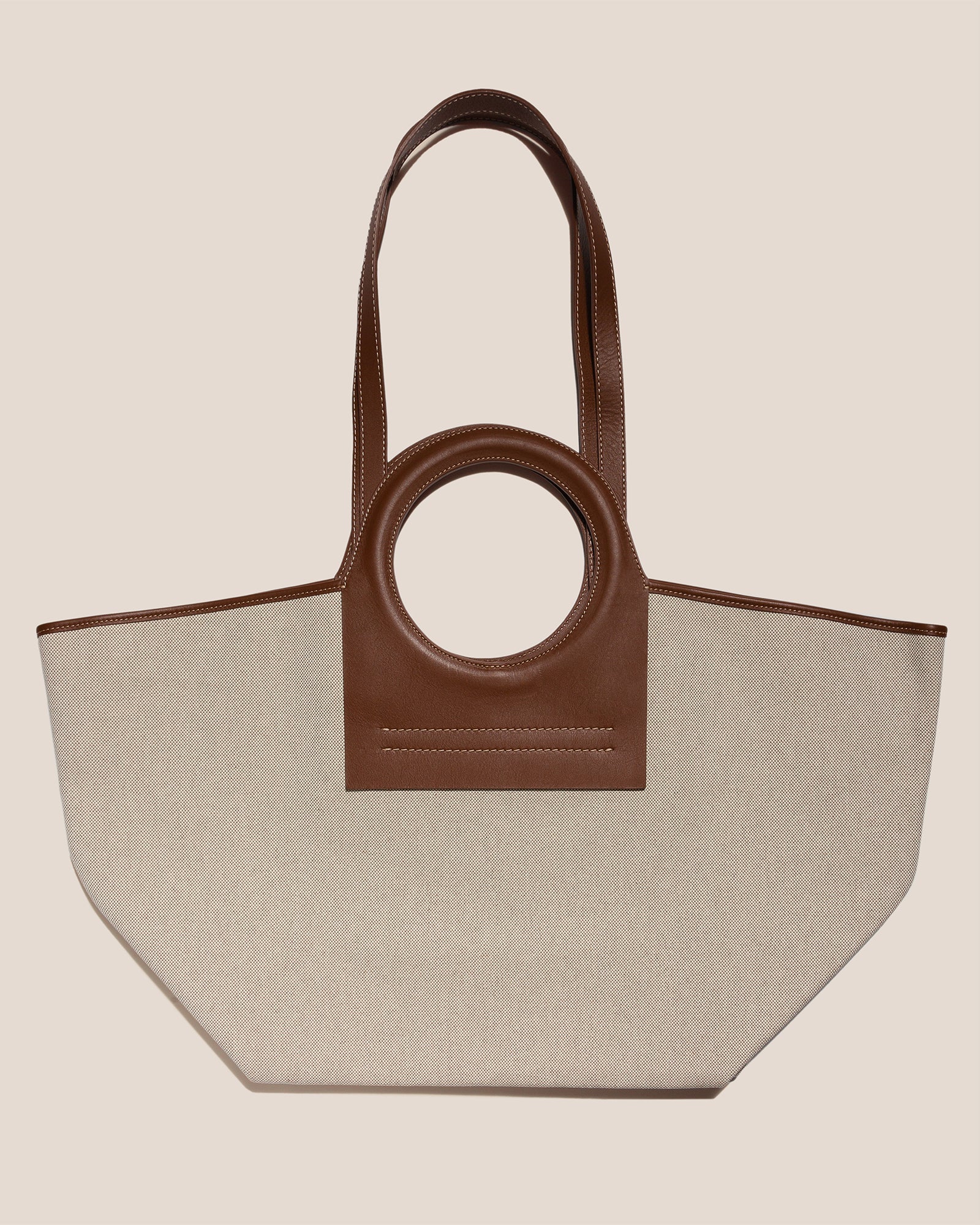 CALA L - Leather-trimmed Canvas Tote Bag - Hereu US