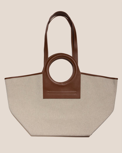 CALA L - Leather-trimmed Canvas Tote Bag - Hereu US