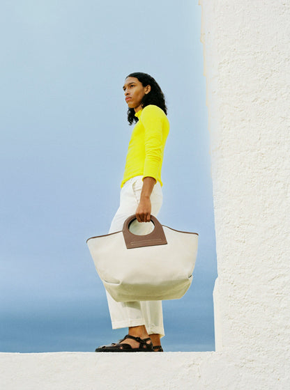 CALA L - Leather-trimmed Canvas Tote Bag - Hereu US