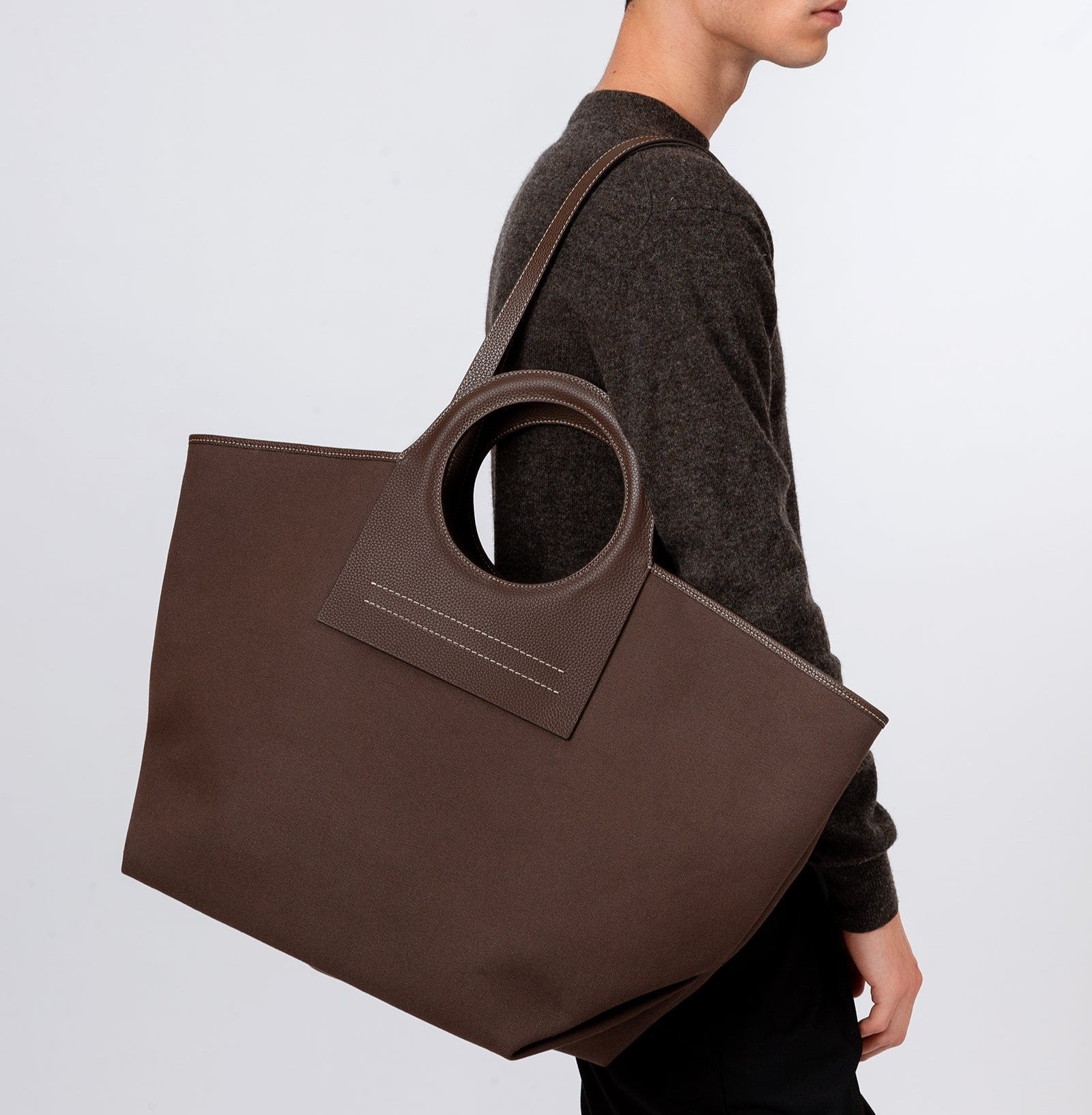 CALA L - Leather-trimmed Canvas Tote Bag - Hereu US
