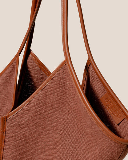 CALELLA SOFT LINEN - Leather-trimmed Tote Bag - Hereu sale