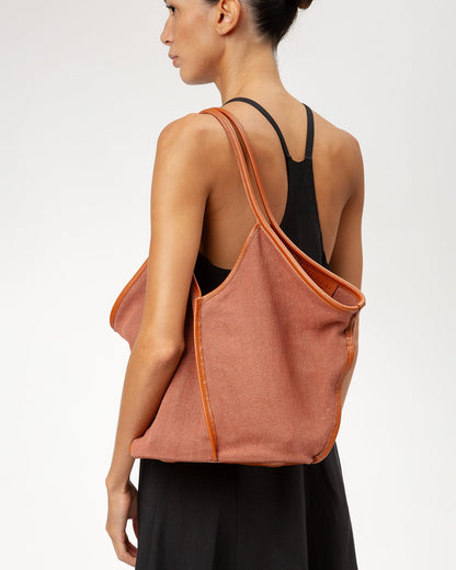 CALELLA SOFT LINEN - Leather-trimmed Tote Bag - Hereu sale