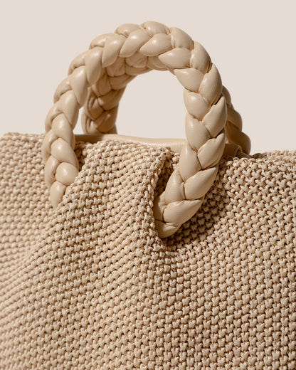 BOMBON M SOFT RAFFIA - Medium Plaited-handle Raffia Handbag - Hereu online