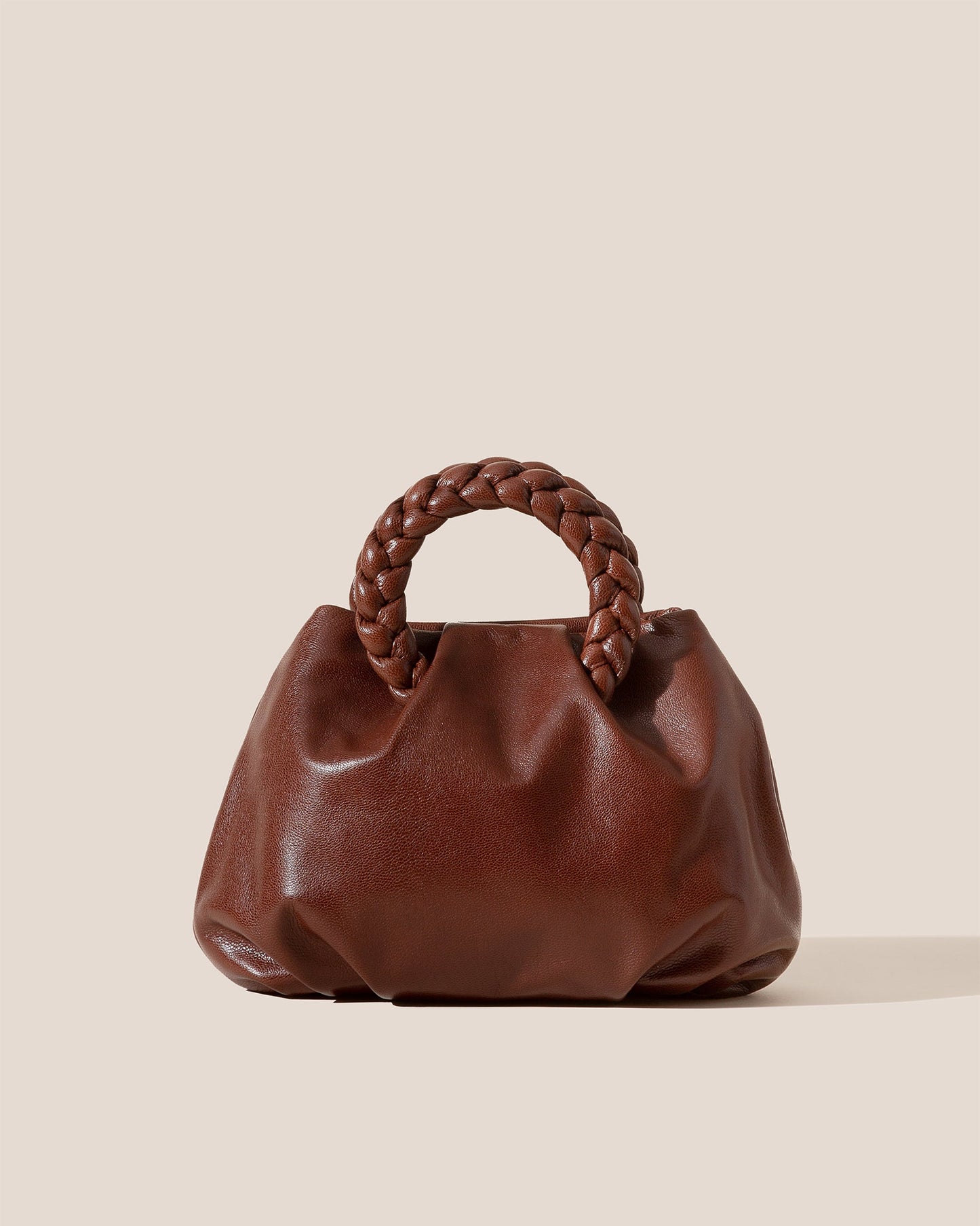 BOMBON M SUPPLE SHINY - Medium Plaited-handle Leather Handbag - Hereu discount