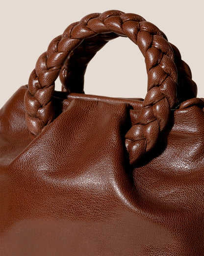 BOMBON M SUPPLE SHINY - Medium Plaited-handle Leather Handbag - Hereu discount