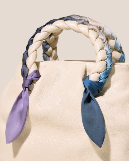 BOMBON M FOULARD - Medium Plaited-handle Leather Handbag - Hereu for sale