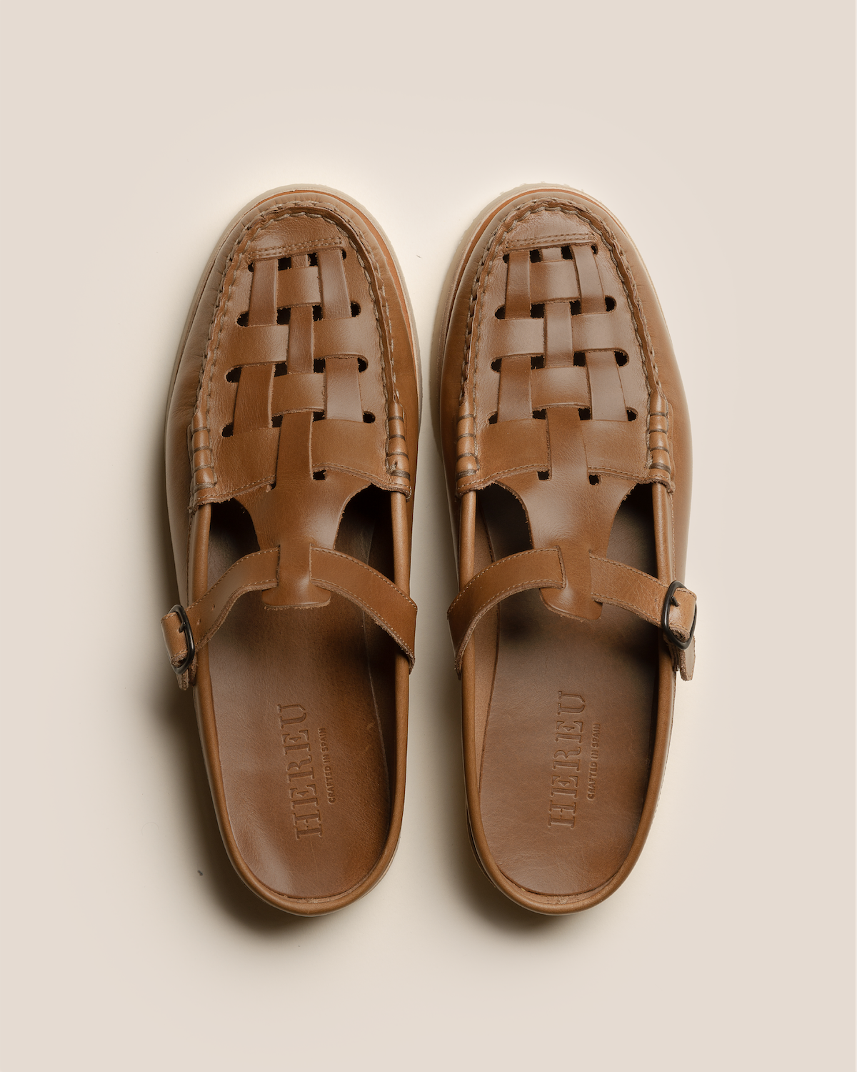 FERRIOL MULE RUBBER VEG TAN - Woven T-bar Mule Loafer - Hereu near me