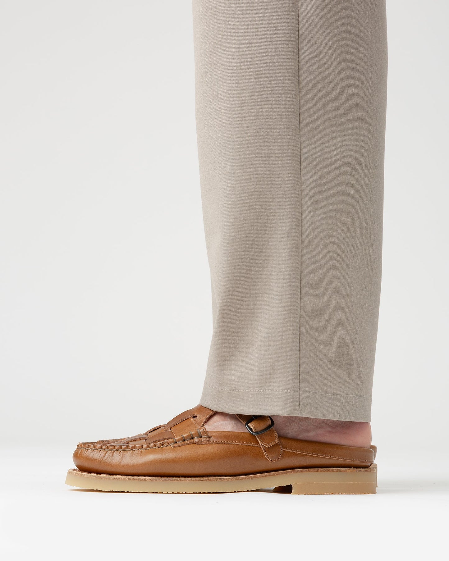 FERRIOL MULE RUBBER VEG TAN - Woven T-bar Mule Loafer - Hereu near me