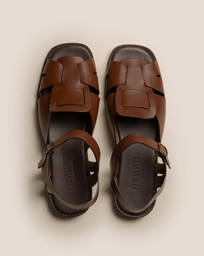 ROCA GRAINY VEG TAN - Square-toe Fisherman Sandal - Hereu outlet