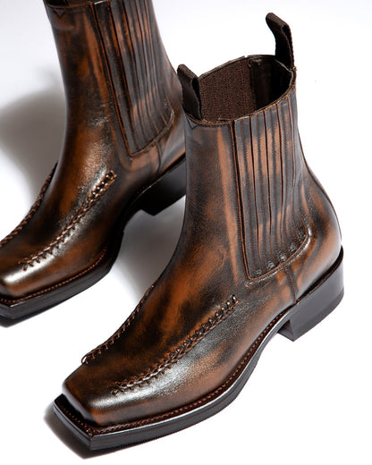 AGULLA - Square-Toe Braided Detail Chelsea Boot - Hereu US