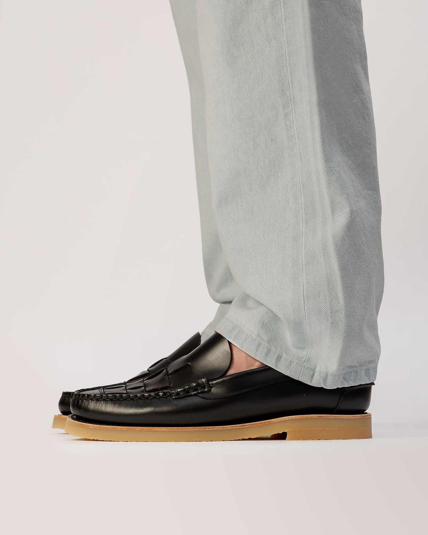 NOMBELA RUBBER VEG TAN - Interwoven Detail Slip-On Loafer - Hereu sale